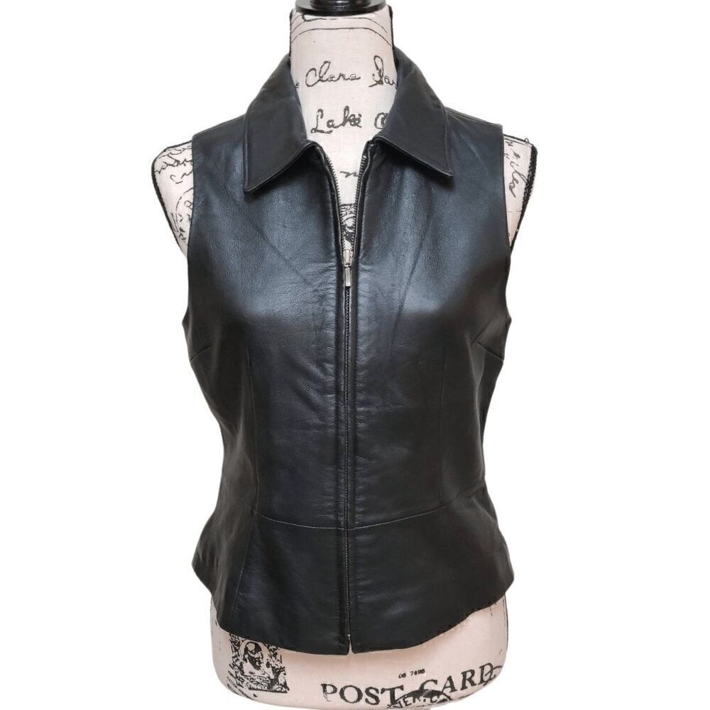 CROFT BARROW Black Genuine Lambskin Leather Zip Up Vest SIZE S MSRP $150